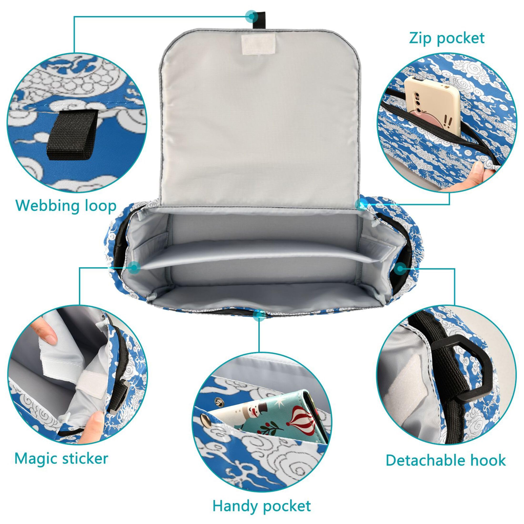 Burbuja Dragons Clouds Stroller Organizer with Insulated Cup Holders, Non-Slip Stroller Caddy Universal Fits Most Strollers, Nursery Accessories