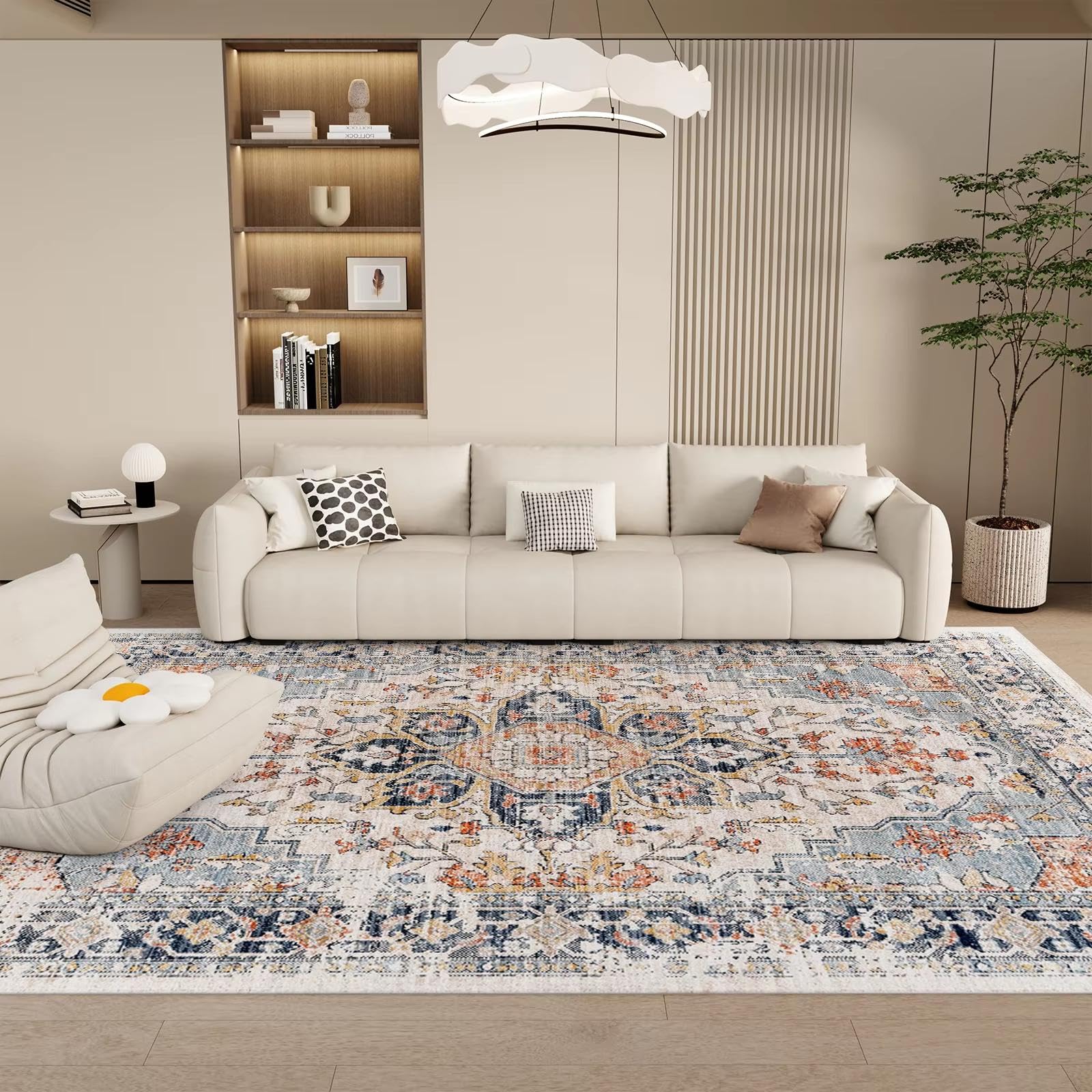 Tapis bohème vintage antidérapant et lavable pour salon 100x140