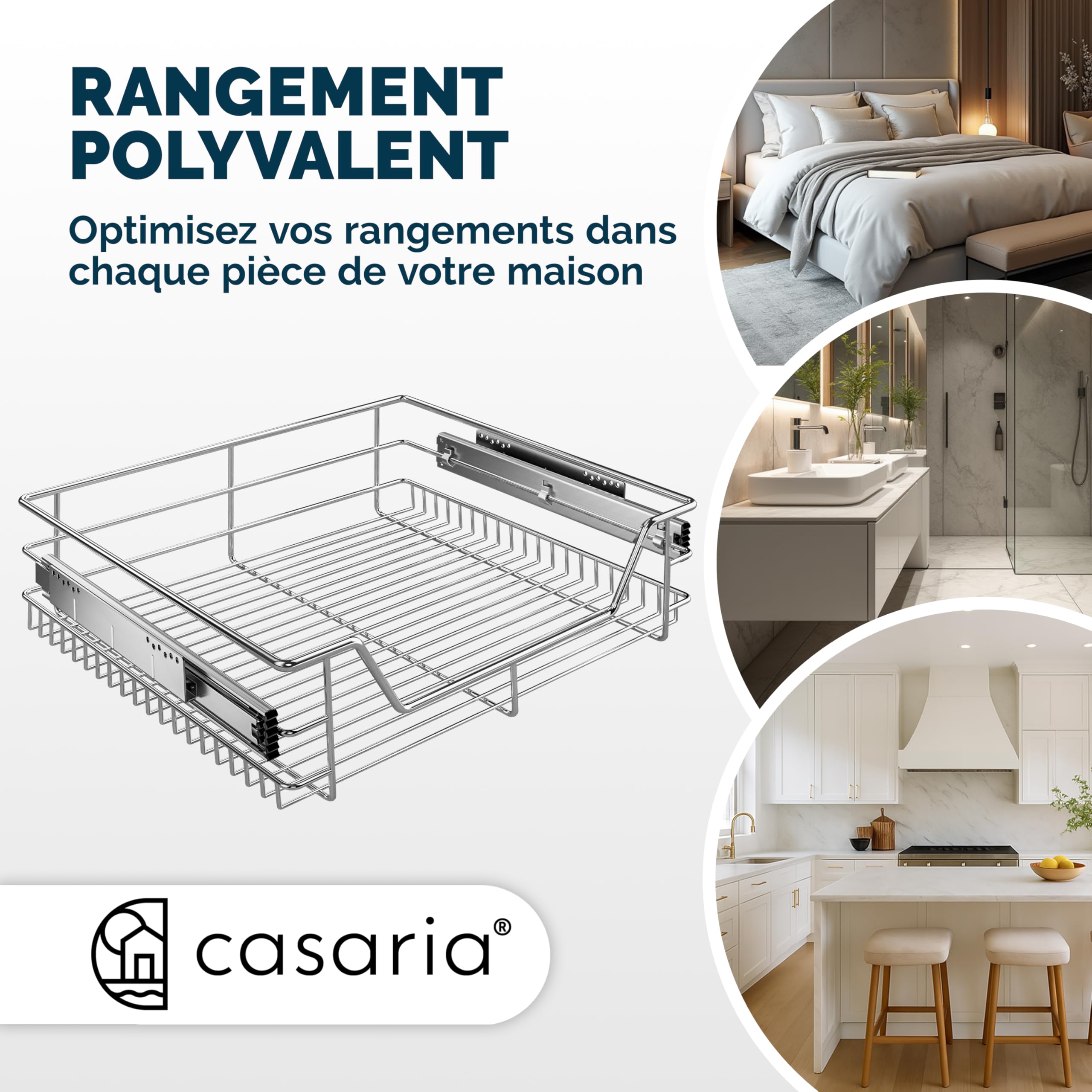 Casaria® 4x Tiroir télescopique de rangement 60 cm pour armoire cuisine tiroir de cuisine métal tiroir coulissant
