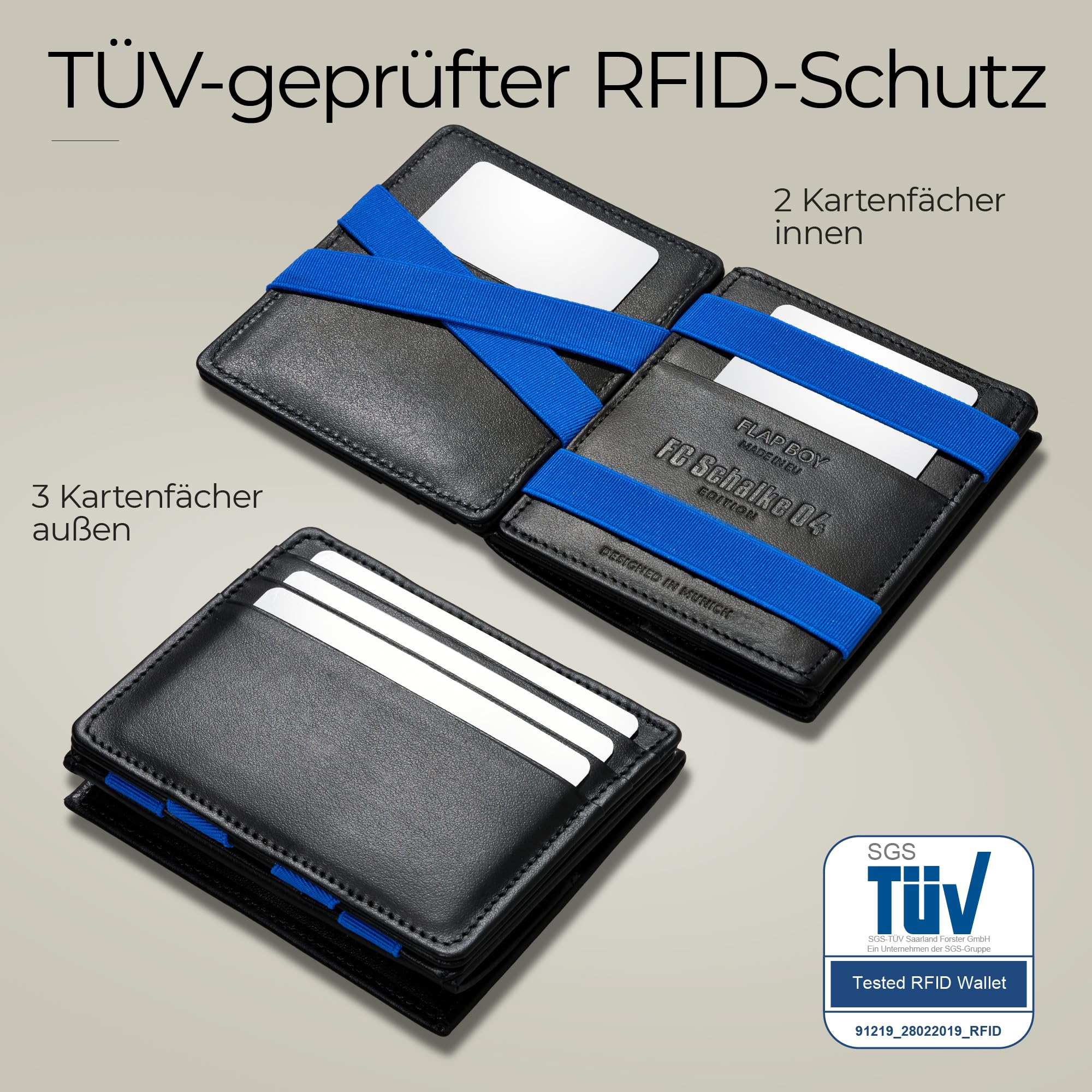 Jaimie Jacobs FC Schalke 04 X Flap Boy Magic Wallet Geldbeutel aus Leder S04 Fanartikel (Mit Münzfach)