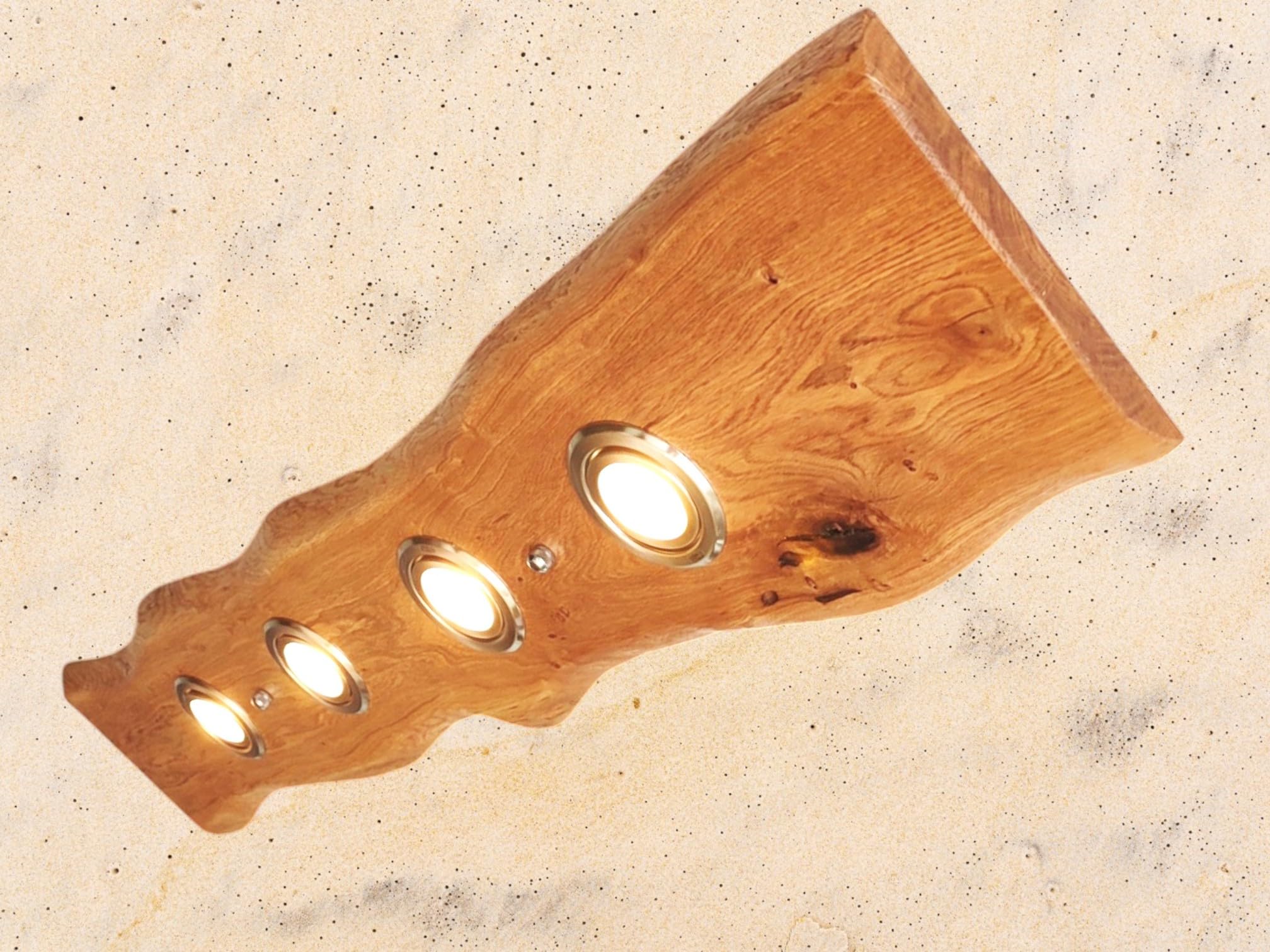 LOKI Deckenlampe Holz mit Baumkante rustikal Dunkel geölt Led Vintage Set Leuchte Wildeiche Massiv GU10 Dimmbar ohne Dimmer Austauschbar (150 cm/ 5 Spots)