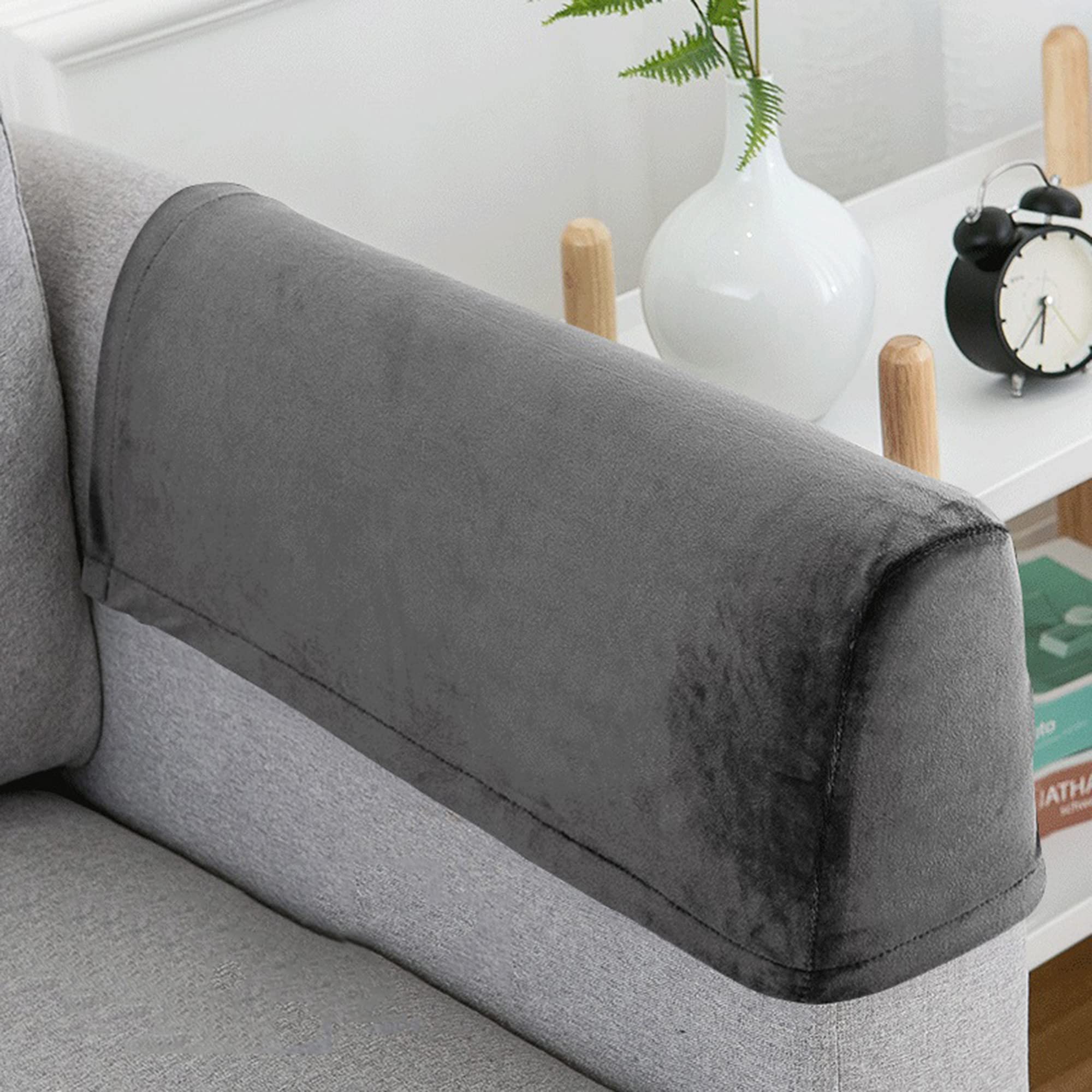 Hruile Grey Armchair Arm Rest Covers Sofa Set Non-Slip Furniture Protector Slipcovers Fleece Armrest Cover Stretchy Chair Cover For Chair Sofa Couches Recliner,Set Of 2,