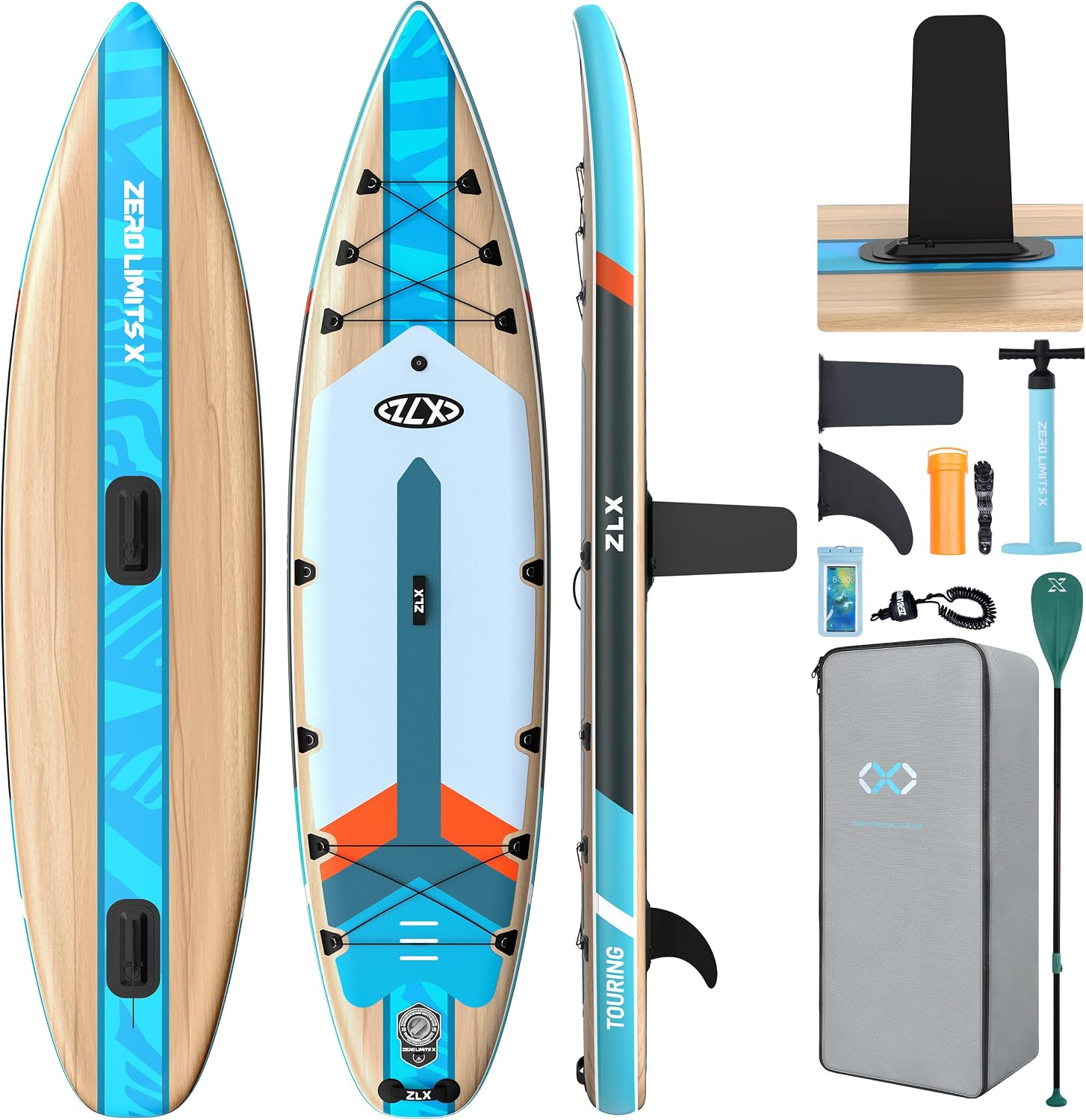 ZLX 11'6" Inflatable Paddle Board, Super Wide Stand Up Paddleboard with Removable Center Fin for Stability & Speed, Touring SUP with Accesssories for All Skill Levels, 500LBS