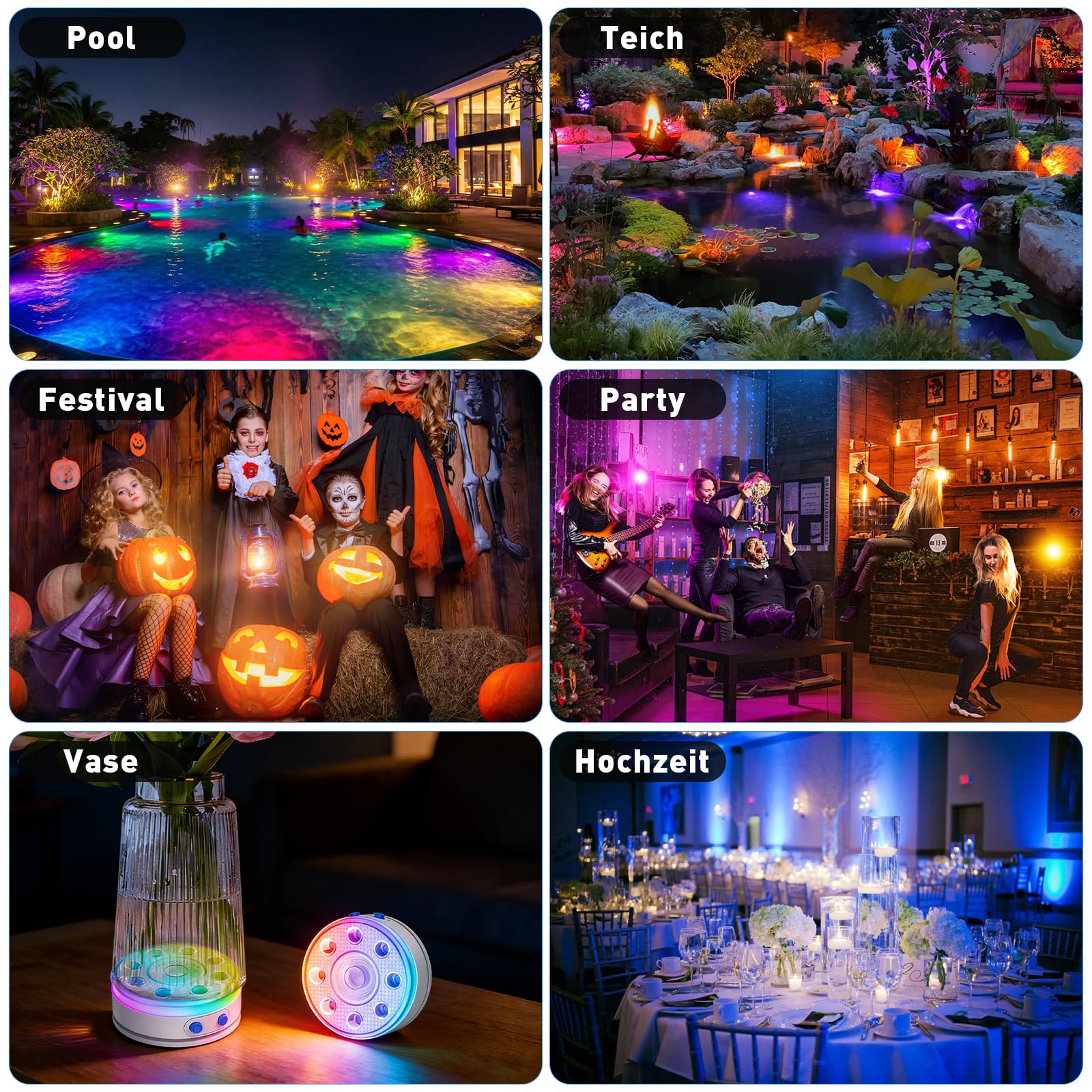 Poolbeleuchtung Unterwasser Licht mit Fernbedienung, RGB LED Schwimmende Pool Magnetisch Beleuchtung, Pool Lichter für Schwimmbad Teichbeleuchtung Brunnen Teich Aquarium Party Deko, 2 Stück