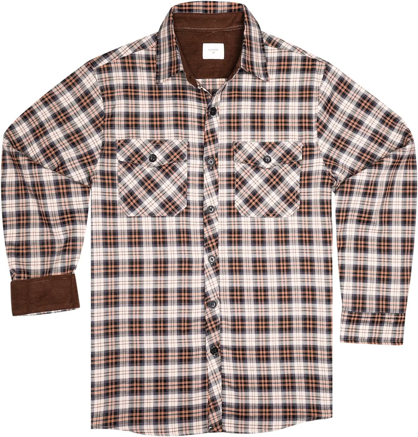 Rioofinx Men Long Sleeve Flannels Brown Plaid Shirts Fall Outfit Brown Grey M