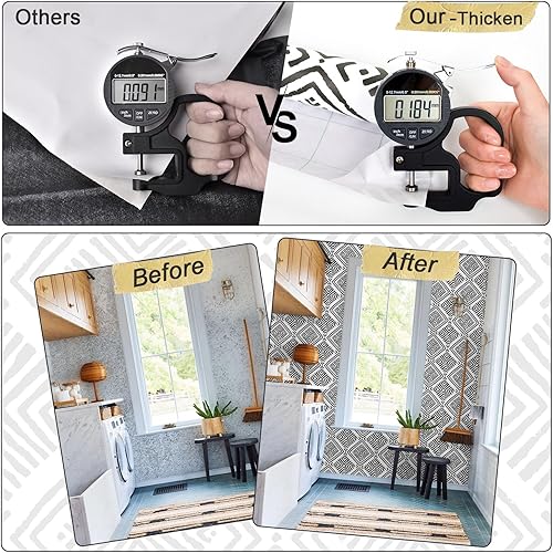 Miniatura 7 de Papel tapiz de contacto geométrico bohemio para despegar y pegar en blanco y negro, moderno, autoadhesivo, extraíble, para cocina, baño,