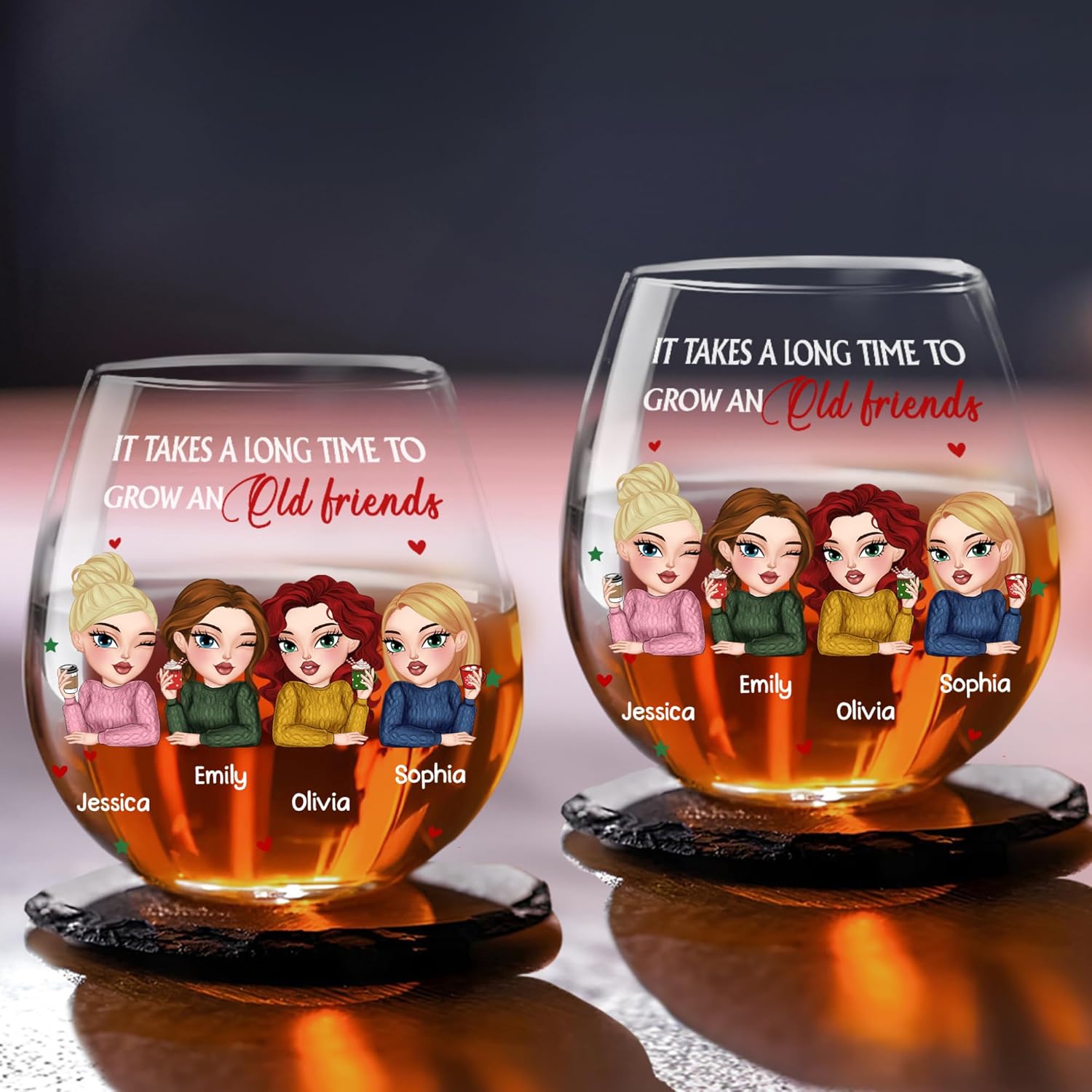 Wrappiness Personalized Wine Glass - It Takes A Long Time To Grow Old Friends, Ideal Gift for BFF Women, Best Friendson Friendship Day, Birthday (W15-03-202)