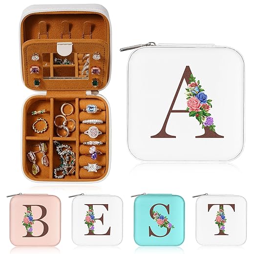 Yesteel Christmas Gifts - Travel Jewelry Case Jewelry Box, Rings Earrings Jewelry Holder Organizer Box, Birthday Gifts for Women Mom Grandma, Christmas Gifts for Women GirIs Initial A