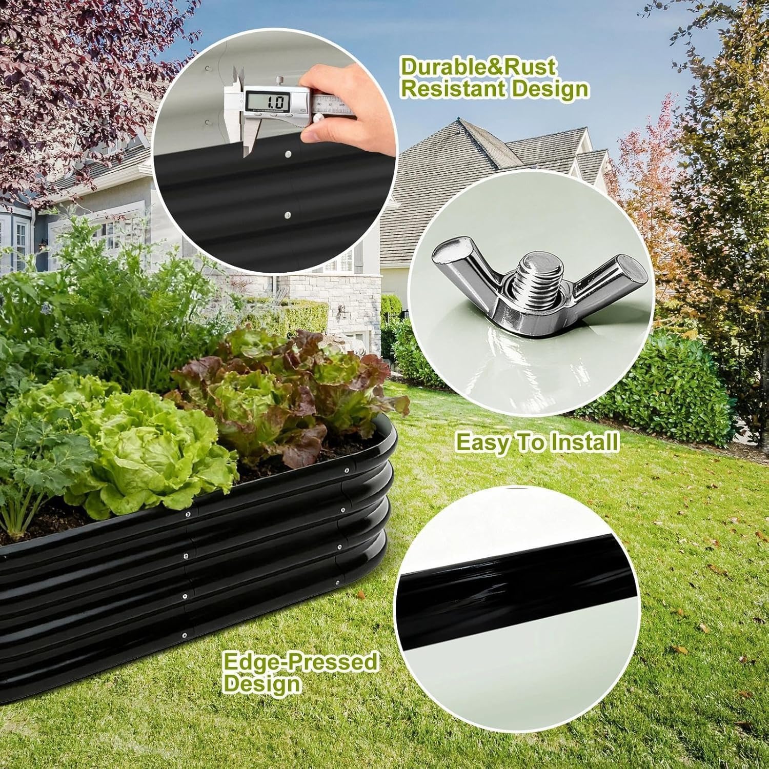 LIALEX 2 Sets Black Raised Garden Bed Outdoor Oval Large Coating Metal Planter Box with No Heavy Metal for Vegetables, Flowers, Herbs