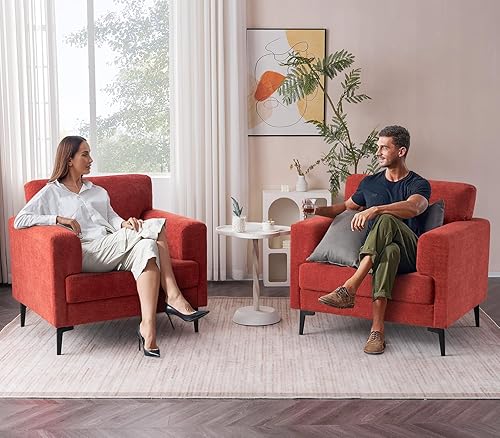 Miniatura 37 de CDCASA Juego de 2 sillas decorativas de tela de lino de gran tamaño, modernas de mediados de siglo, cómodas sillas tapizadas, sillas de lectura para