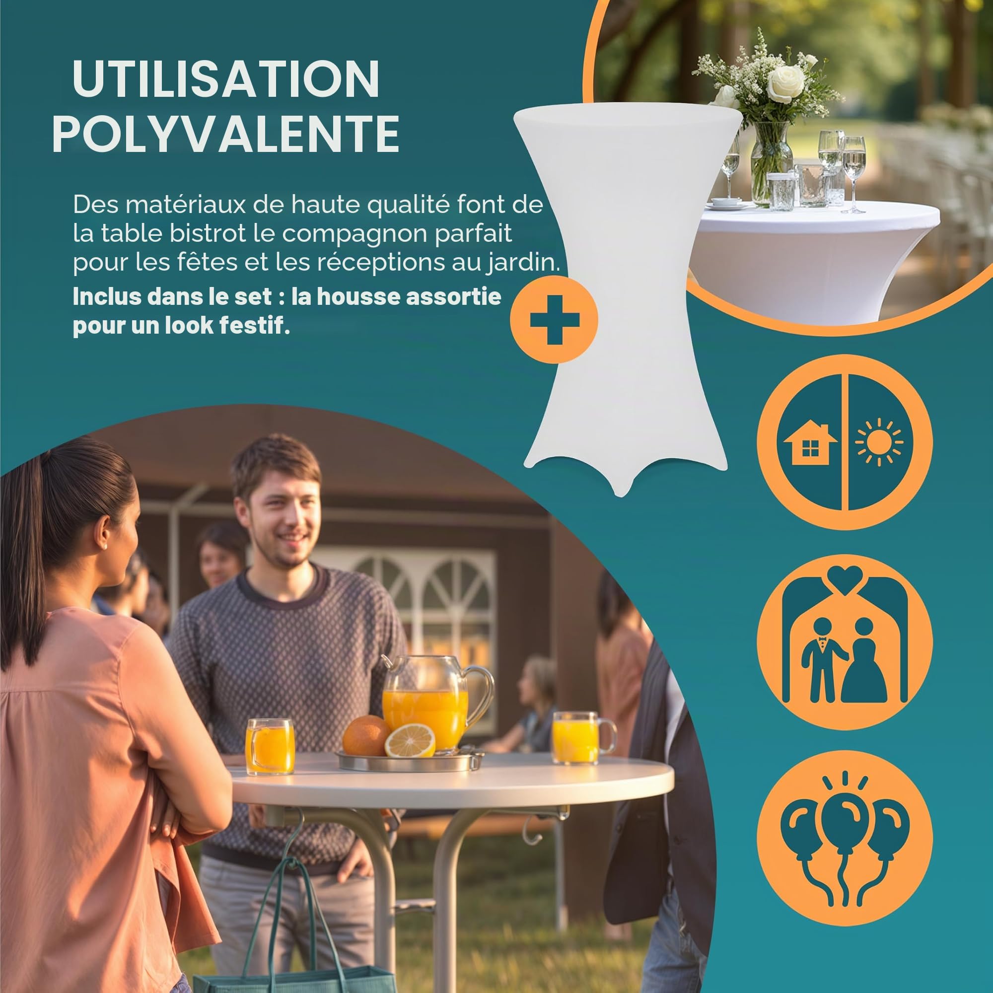 Casaria® Table Mange Debout Pliable 80x110 Cm Blanc avec Housse Élastique Lavable Table Bistrot Mange Debout Pliant Bar Intérieur Extérieur Métal Stable Plateau MDF Résistant 100 Kg