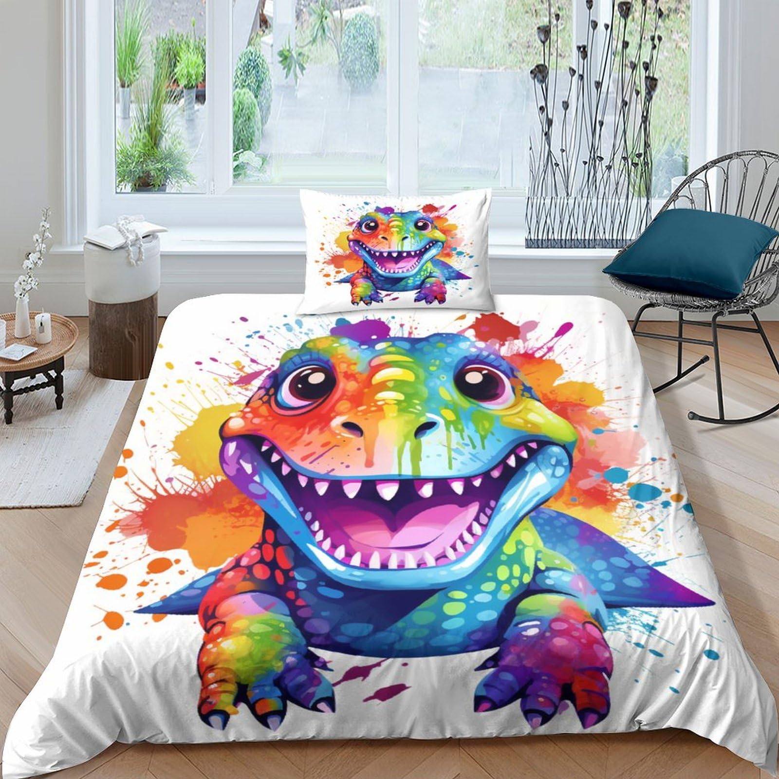 Housse de couette dinosaure coloré pour transformer la chambre d'enfant en univers jurassique