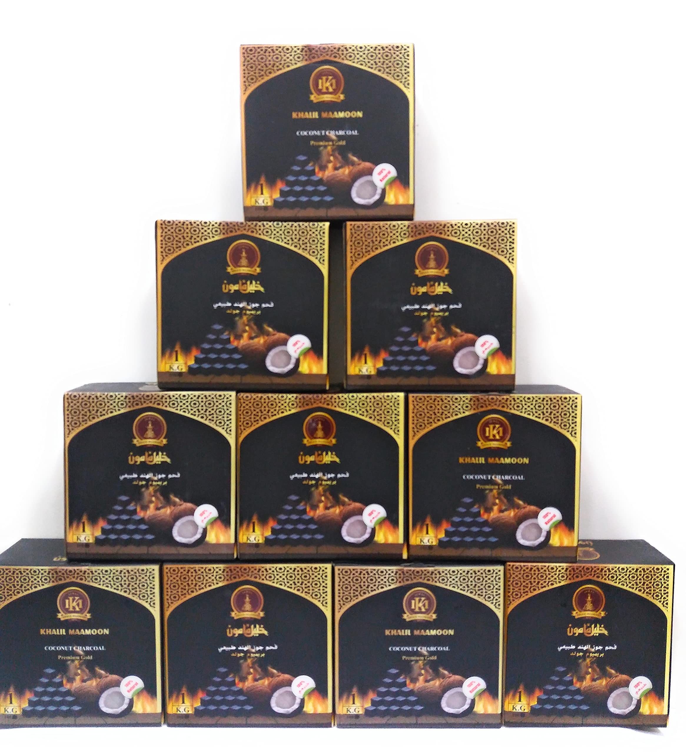 Hookah Charcoal Khalil Mamoon Coconut Coated Charcoal for Shisha/Bakhour (1 Kg ×10)