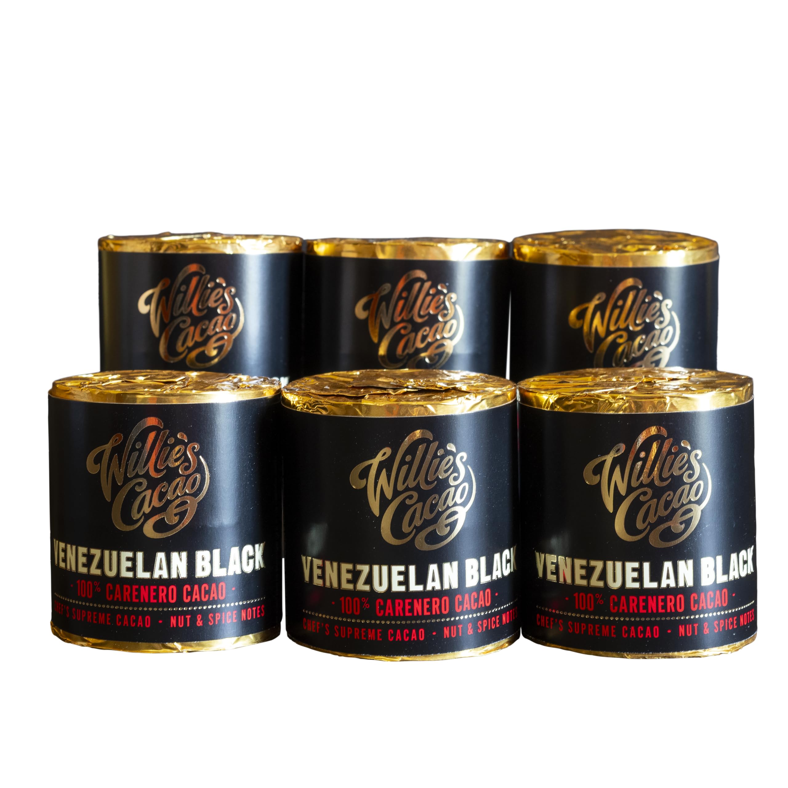 Willie's Cacao - 100% Cacao - Venezuelan Black 100% Carenero Cacao - 180g x 6 - Nutty spicy notes - For cooking, baking, drinks - Vegan & No Added Sugar