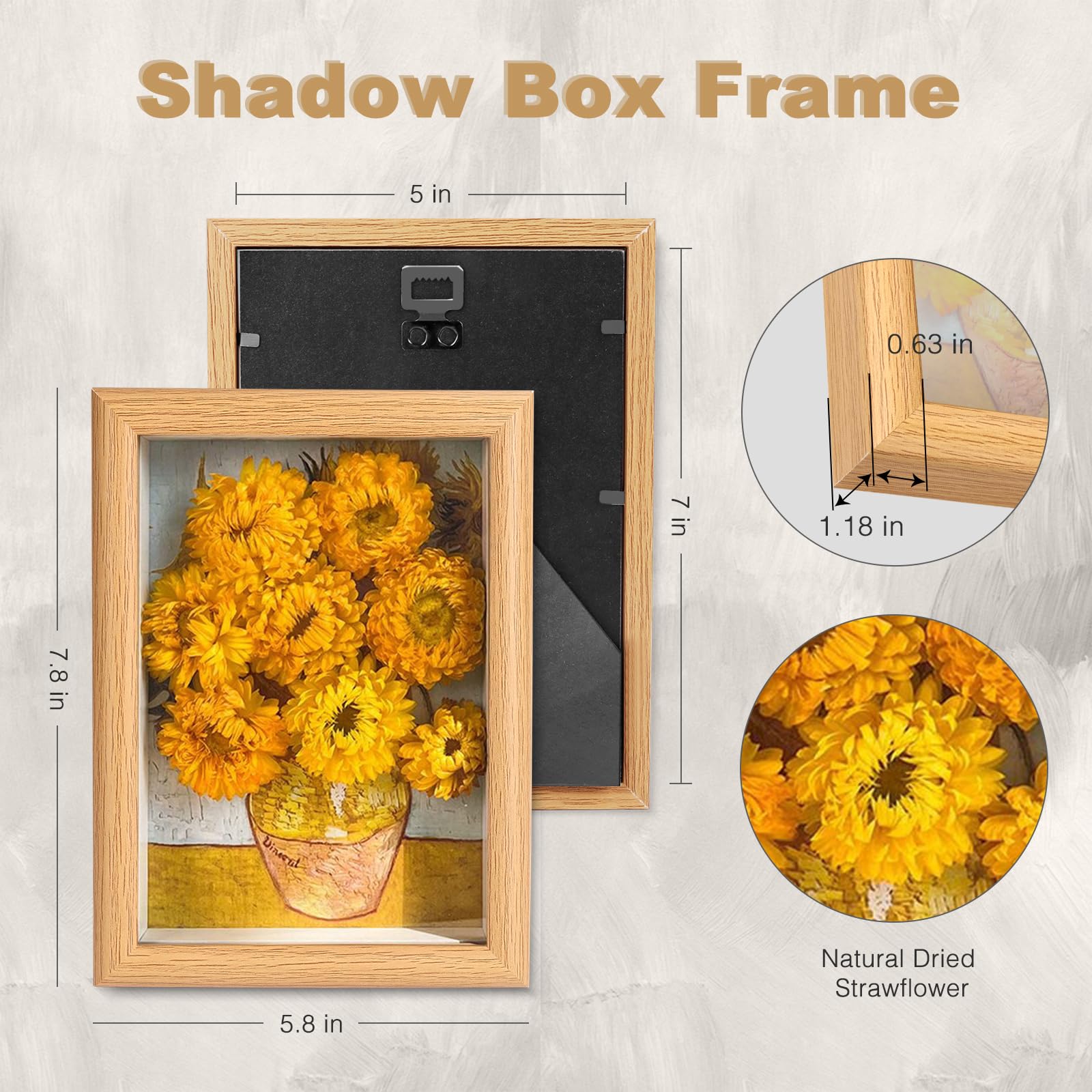 zenoco Sunflower Shadow Box for Tabletop or Wall Artwork - Van