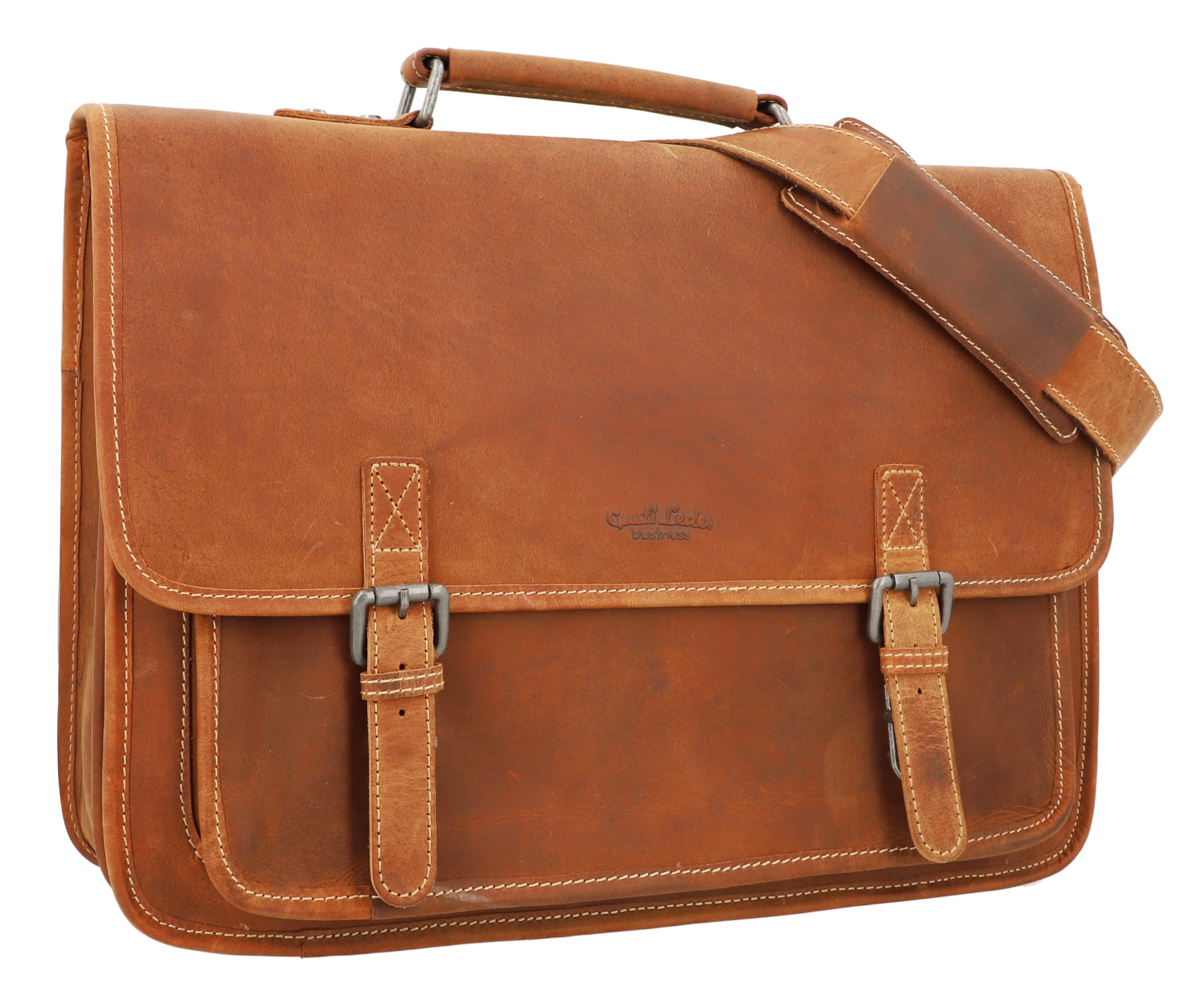 Gusti Aktentasche Leder - Elmar Damen und Herren Businesstasche Messanger Bag Laptop Tasche Vintage Ledertasche A4 Dokumententasche