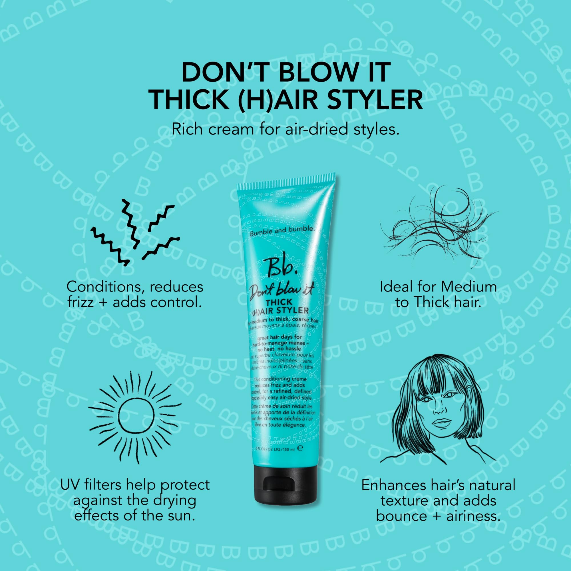 Bumble and bumble. Don't Blow It Thick (H) air Styler Air Dry Cream | Anti Frizz Hair Cream | Adds Hydration and Light Hold |For Medium to Thick Curly, Wavy, Straight Hair Types, 5 Fl Oz