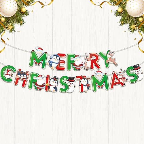 Miniatura 1 de KatchOn, Cartel de Feliz Navidad rojo y verde  10 pies, sin bricolaje  Cartel de Navidad  Cartel de Feliz Navidad para decoraciones de Navidad