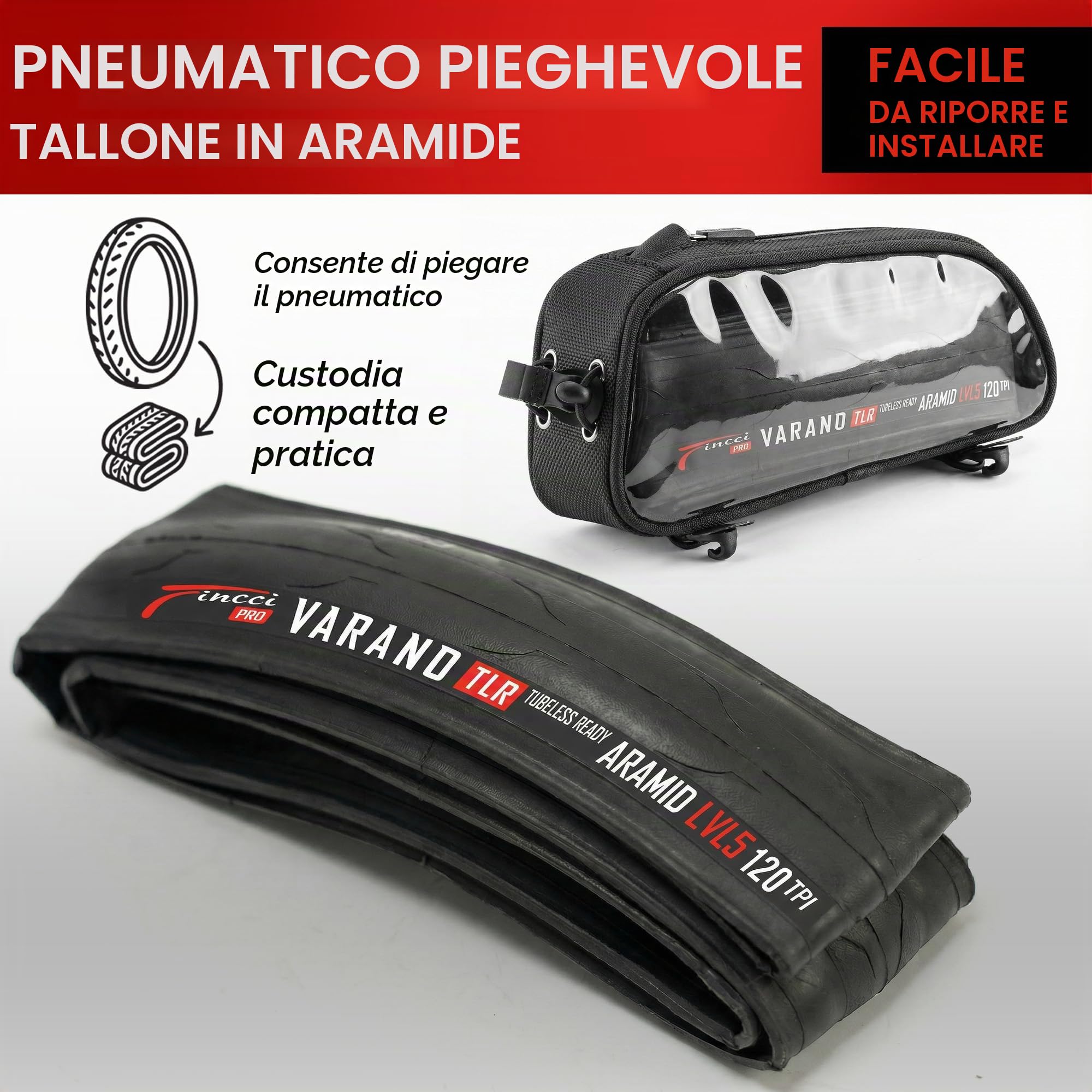 Fincci Coppia Copertoni Bici 700x28C Tubeless ETRTO 28-622 Strada 120 TPI | Protezione Aramidica da 1 mm per Pressioni 80-110 PSI, Ideale per Bici da Corsa, Strada, Allenamento e Gare su Asfalto