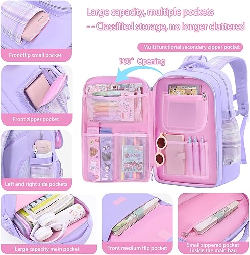 Miniatura 3 de Mochila para niñas, mochila escolar para niños con lonchera y estuche para lápices, bonita mochila escolar para niñas