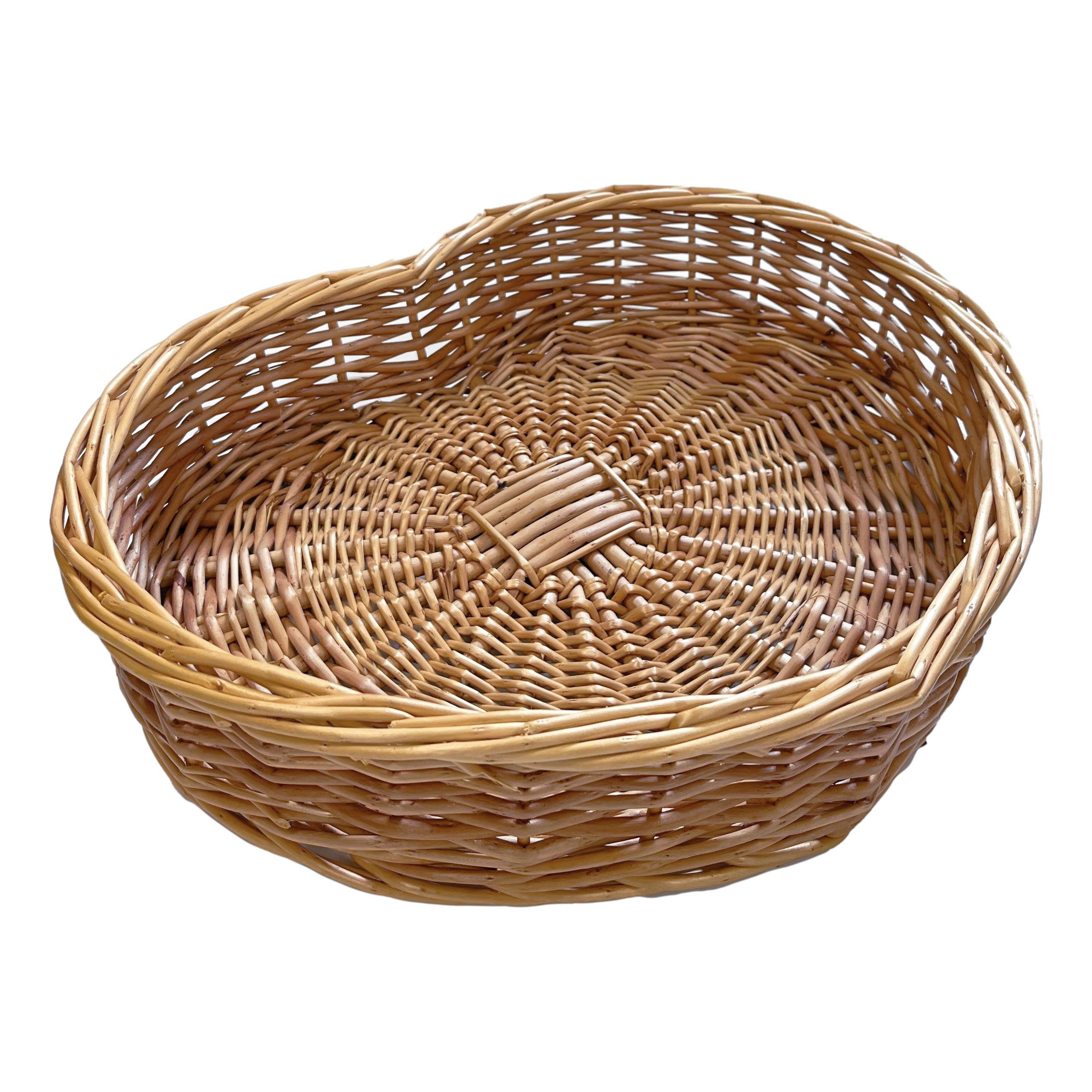 Arthur Cameron Heart Shape Wicker Storage Basket Footstool Shelf Tray (Natural, Large)
