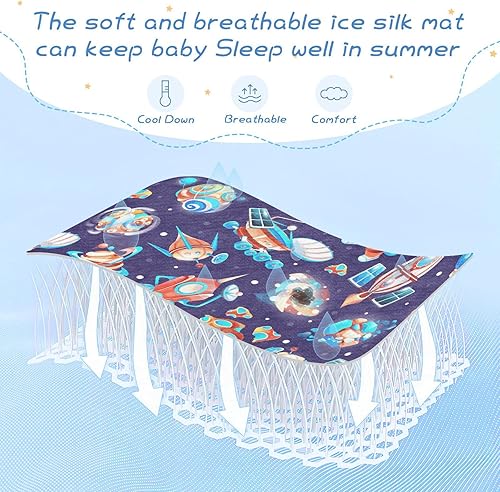 Miniatura 5 de Protector de colchón para cuna de planeta de nave espacial, galaxia, funda de colchón refrescante, almohadilla de enfriamiento de seda de hielo y