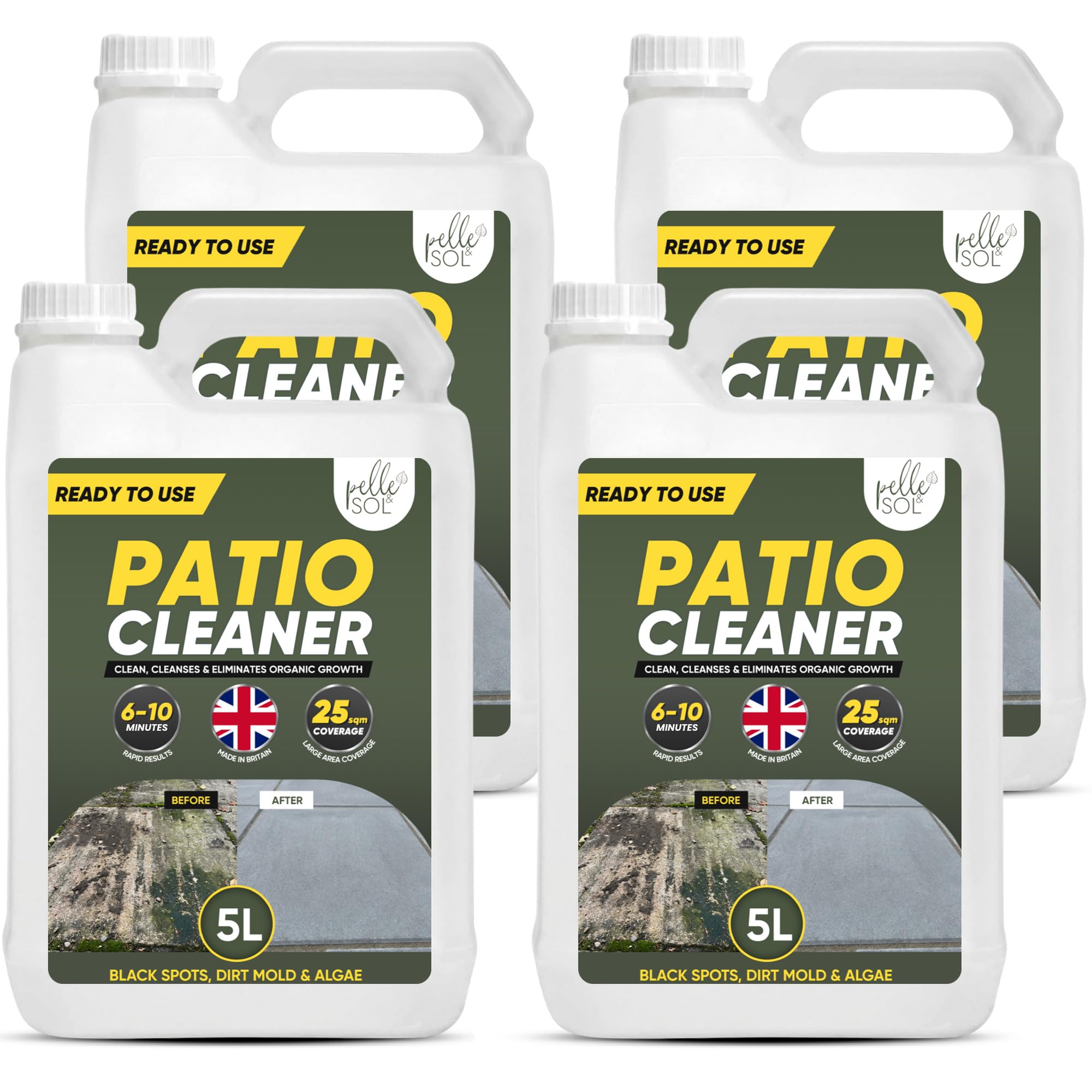 Pelle & Sol 4 x 5L Outdoor Patio Cleaner - Deep Cleaning Moss Remover & Decking Cleaner for Patio, Driveway, Path, Concrete Block Paving for Slip-Resistant Outdoor Surfaces
