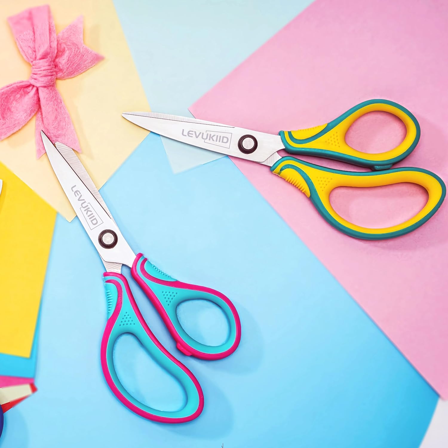 6.5-Inch Kids Scissors for Ages 8-12,pointed tip child scissors, Three Color Handles, Craft Cutting Tool