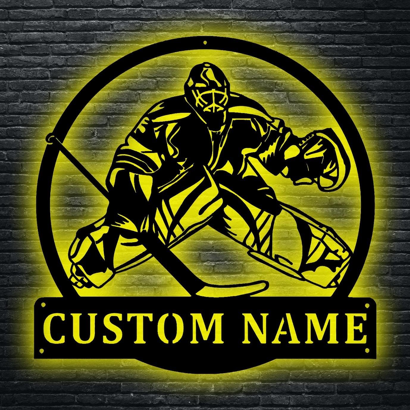 CJOTPPOT Custom Hockey Goalie Signs with LED Lights, Personalized Metal