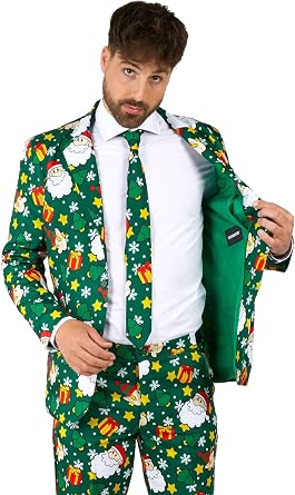 Suitmeister Men's Christmas Suit - Ugly Holiday Festive Outfit - Includes Blazer, Pants, Tie