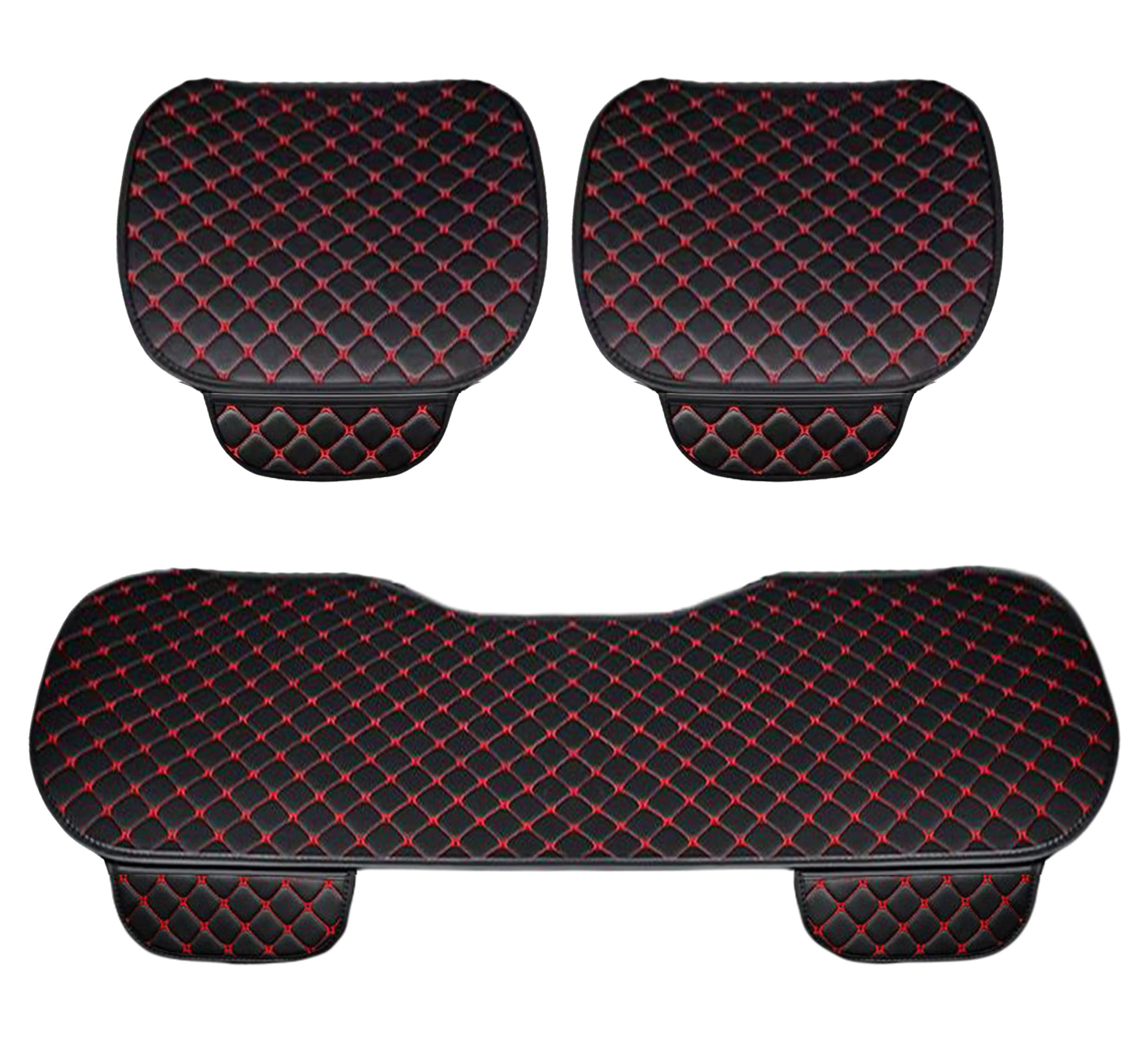 Auto Accessori Lupex Coprisedile Seduta 3 pezzi Universale Auto | Protezione Sedile 2 Anteriore e 1 Posteriore | Protector Comfort Automotive Cuscino Interni (PVC - Nero Rosso - 3pz)