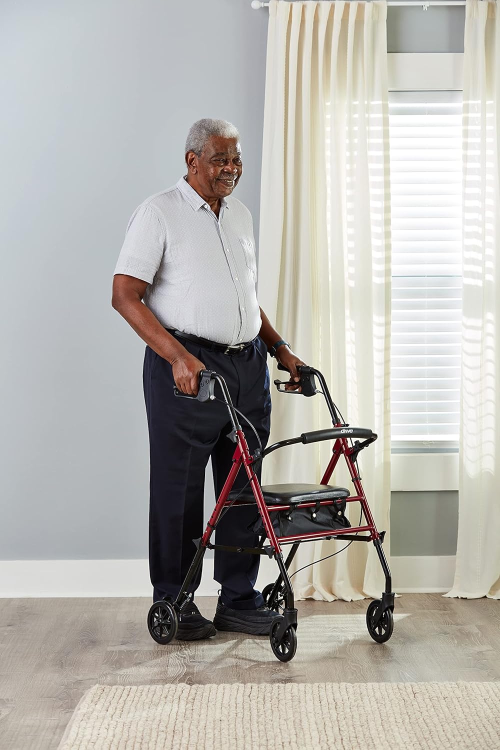 Drive Medical RTL10261RD Foldable Rollator Walker with Seat - Adjustable Handles and Seat, Red : Everything Else