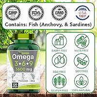 Vista 5 de tnvitamins Triple Omega 3◆ 6◆ 9: 3600 mg x 120 cápsulas blandas Ácidos grasos esenciales Omega de aceite de pescado (EPA y DHA), linaza (ALA y LA)