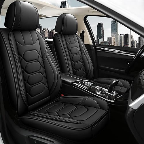 Leather Car Seat Covers Full Set, Waterproof Faux Leather Seat Covers for Cars, Non-slip Car Interior Covers Universal Fit for Most Cars Sedans Trucks SUVs, Black