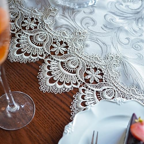 Miniatura 5 de ARTABLE Manteles individuales redondos de encaje bordados para decoración del hogar, mesa de comedor (16 x 28 pulgadas, ovalado, gris piedra)