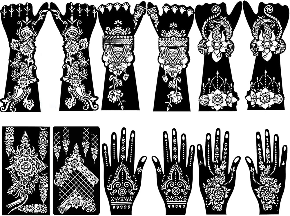 Amazon.com : QSTOHENA 12 Sheets Large Henna Tattoo Stencils Kit,Reusable Self Adhesive Tattoo Template For Women Girls Hand Body Paint Indian Arabian Tattoo Stickers : Beauty & Personal Care