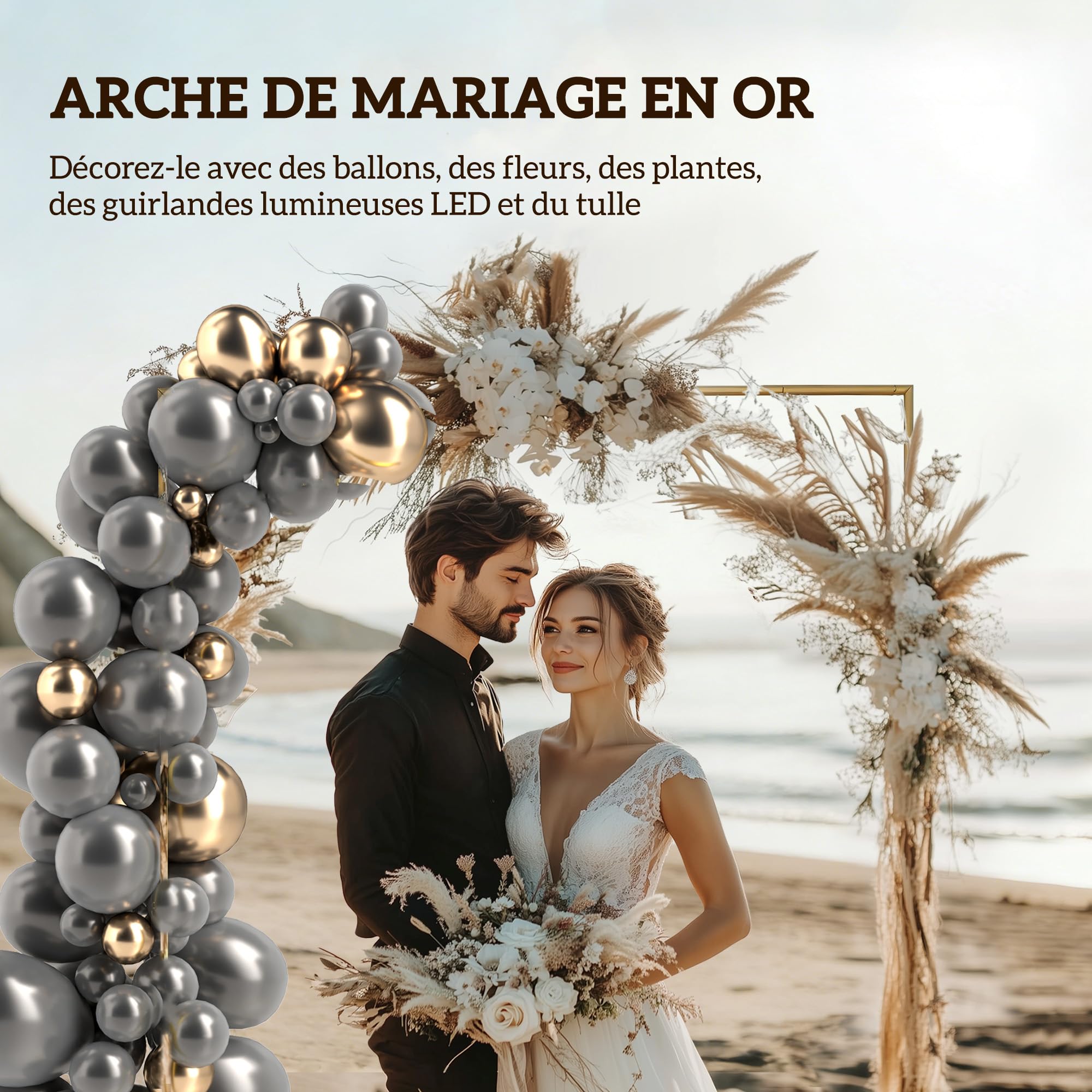 Outsunny 6,6 FT Arco nuziale quadrato in metallo Oro | Con picchetti a U, sfondo nuziale, cerimonia, festa, compleanno, sposa, baby shower, anniversario, laurea
