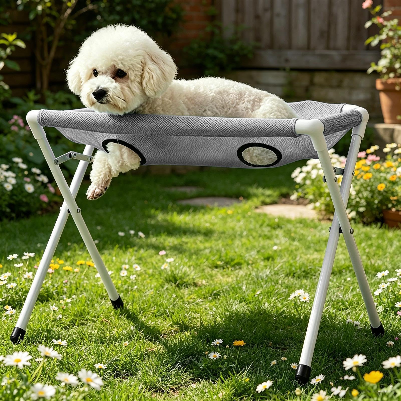 Mesa de Peluquería Canina A Prueba De Fugas Transpirable 8 Agujeros | Hamaca de Aseo para Perros Pequeños y Gatos para Corte Limado Uñas Baño e Higiene Oídos Dientes en Cachorros y Gatos