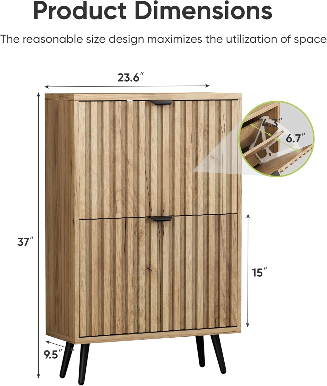 Shoe Storage Cabinet, Fluted Shoe Cabinet Storage for Entryway, Hidden Shoe Cabinet with Metal Legs,Shoe Organizer Cabinet with Flip Doors, Slim Entryway Shoe Storage Cabinet,Natural Wood-23.5in Natural Wood Wide-23.6 IN