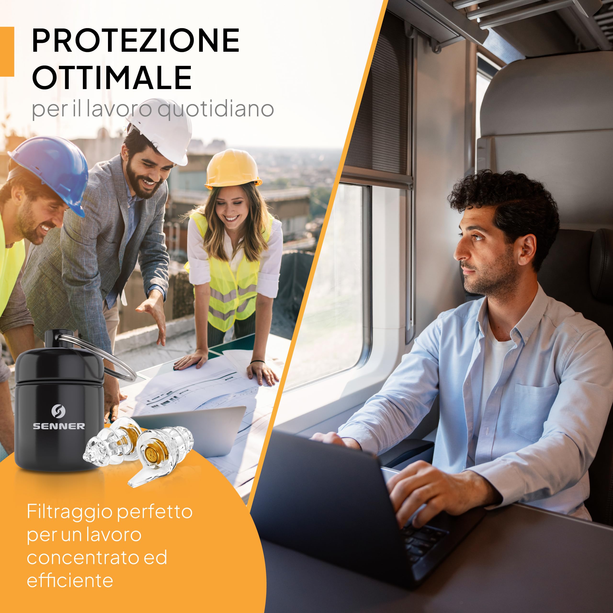 Senner® WorkPro - Tappi per le orecchie per la protezione dell'udito, con contenitore in alluminio. Facili da indossare e delicati, proteggono dai rumori durante il lavoro