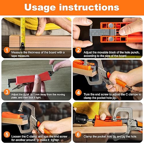 Miniatura 4 de Kit de Sistema de Plantilla para Agujeros de Bolsillo, Plantilla de Tornillo de Bolsillo con Abrazadera de 11 Pulgadas, Broca de Cabeza Cuadrada
