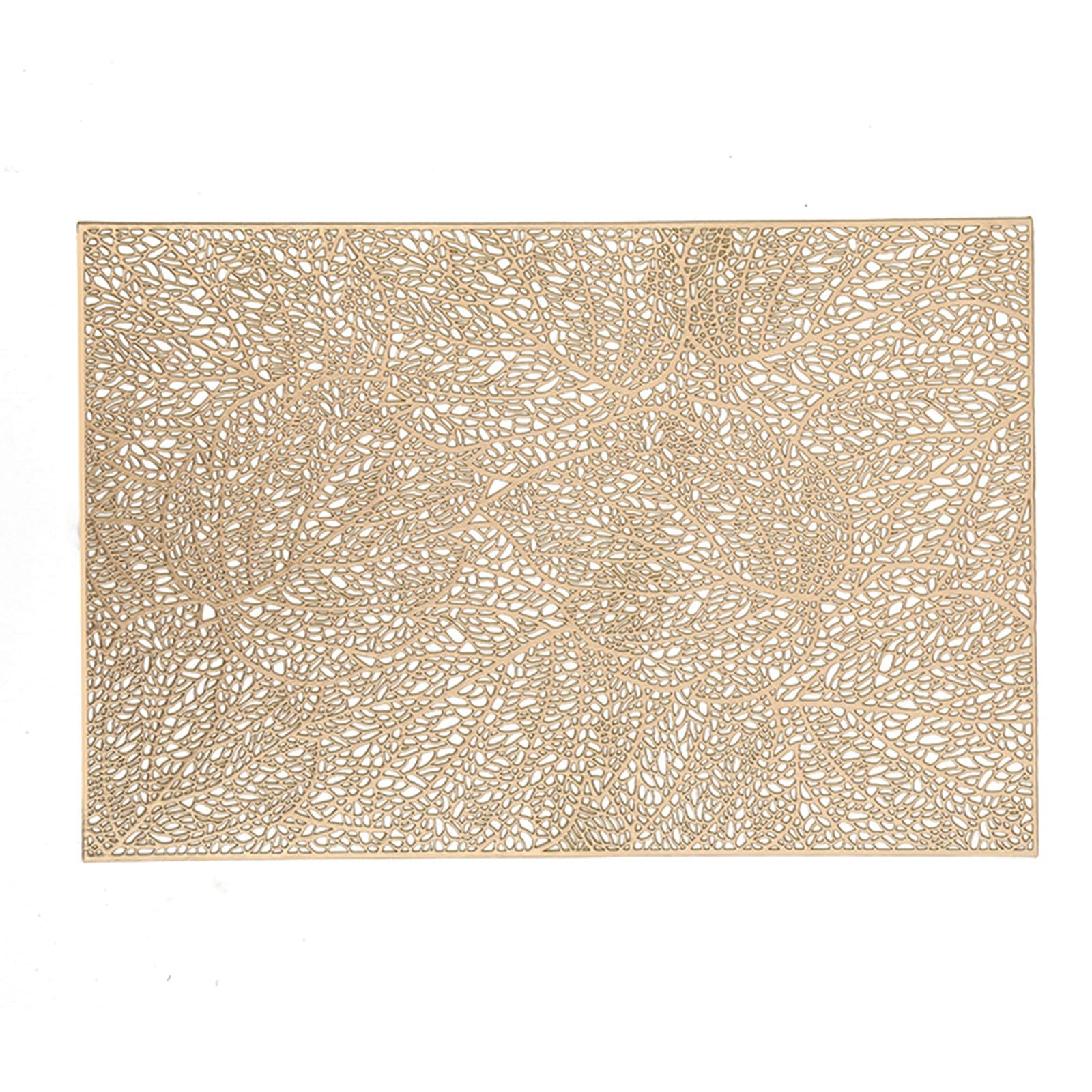 Daesar Tovagliette Cucina Lavabili PVC, Set di 6 Tovaglietta Cucina Lavabile Rettangolare Motivo Foglie Vuoto Tovagliette Non Scivolose e Resistenti al Calore, Oro, 45x30CM