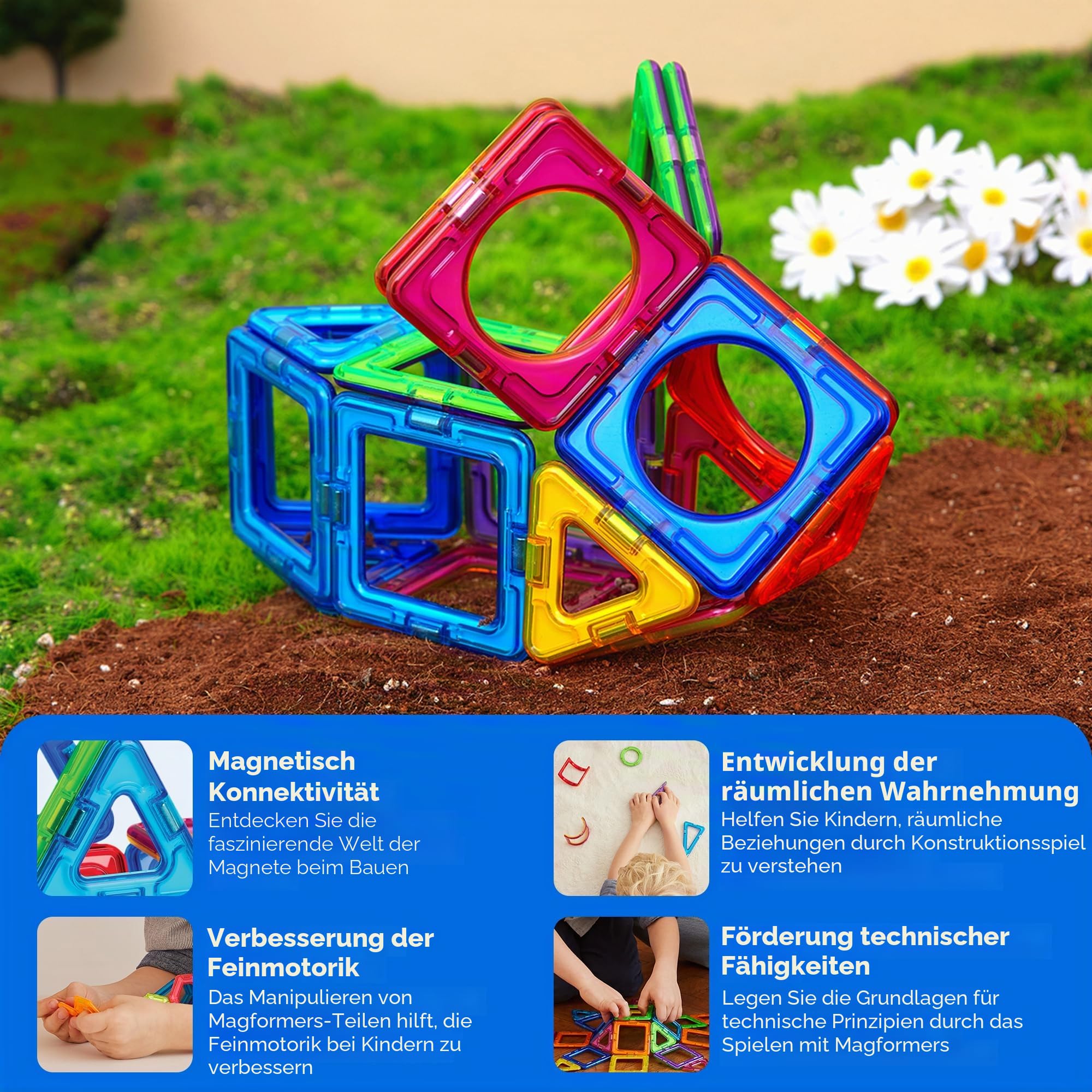 MAGFORMERS Basic Plus 30-teiliges Spielzeug-Set, Regenbogenfarben, pädagogische magnetische geometrische Formen, Fliesen, Bausteine, STEM-Spielzeug-Set, ab 3 Jahren