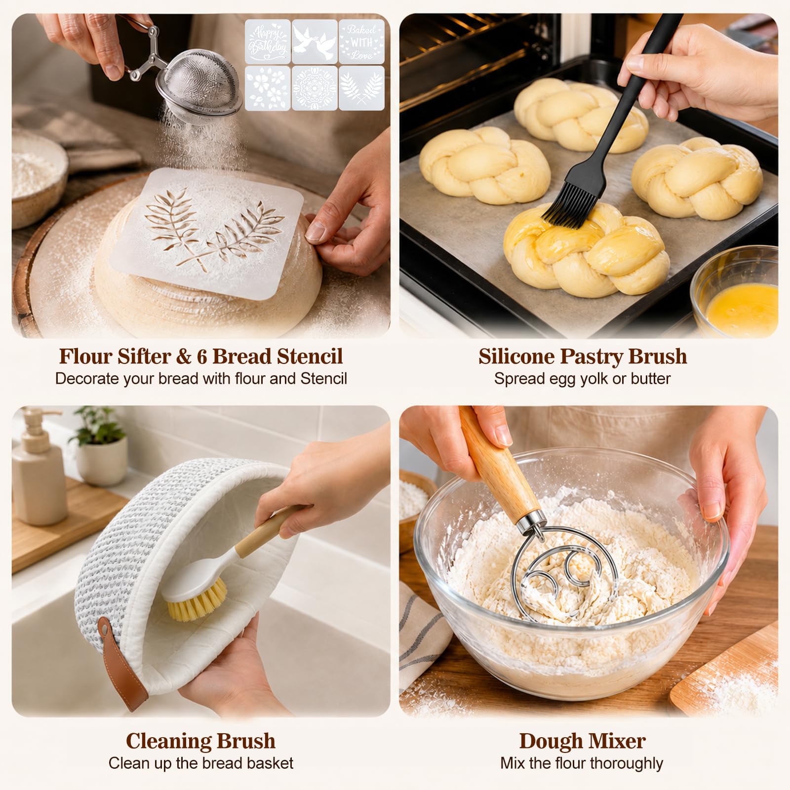 Banneton pour Pain, Rond et Ovale Banneton, 51 Pièces Kit de Départ pour Levain Naturel, Kit Boulangerie Professionnel, Kit Pain au Levain pour les Débutants, les Boulangers Expérimentés