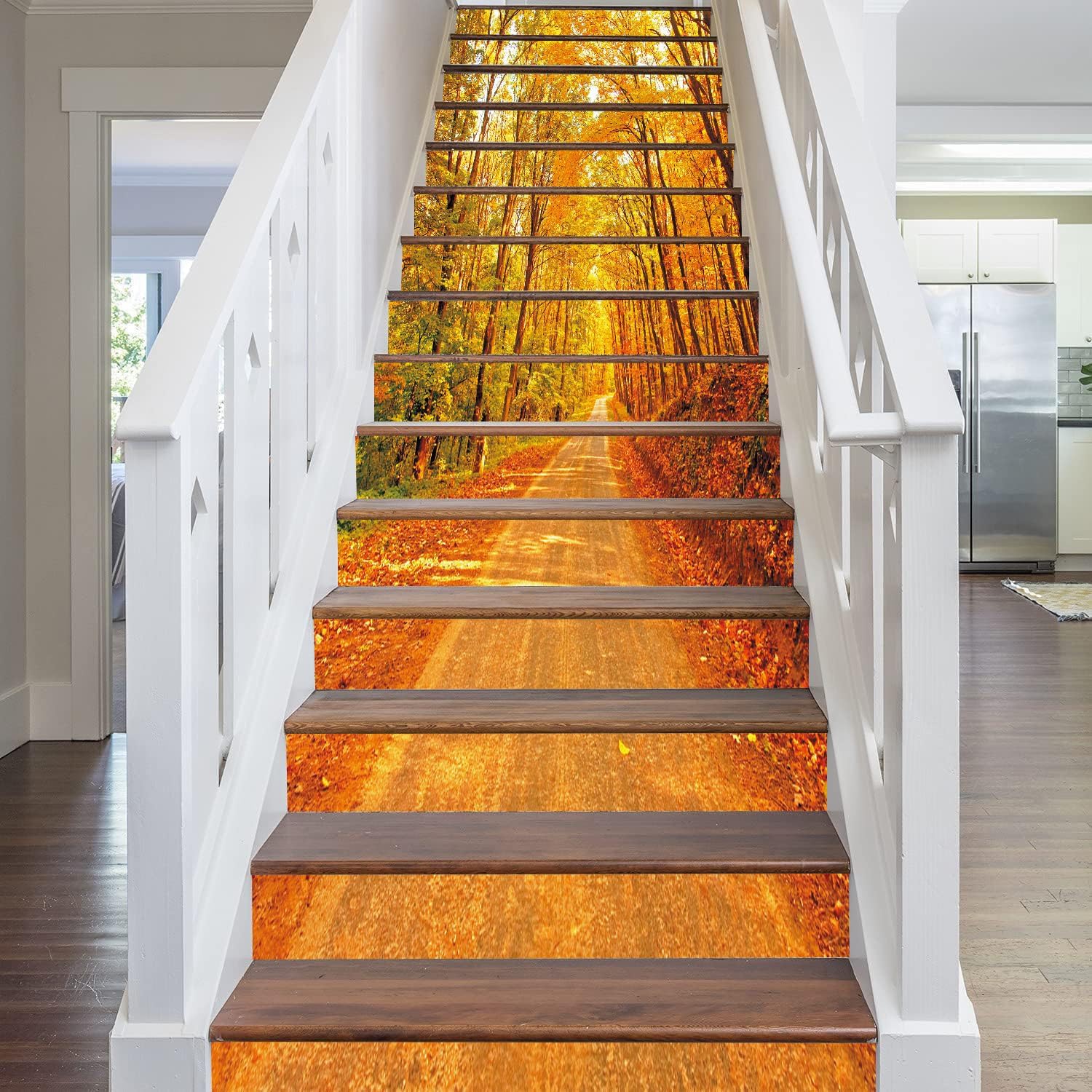 artfanke 13pcs 3D Autumn Maple Forest Peel and Stick Stair Stickers -Self-Adhesive Staircase Stickers- Stair Riser Decals for Home Office Decor 39.37"x 7.08"