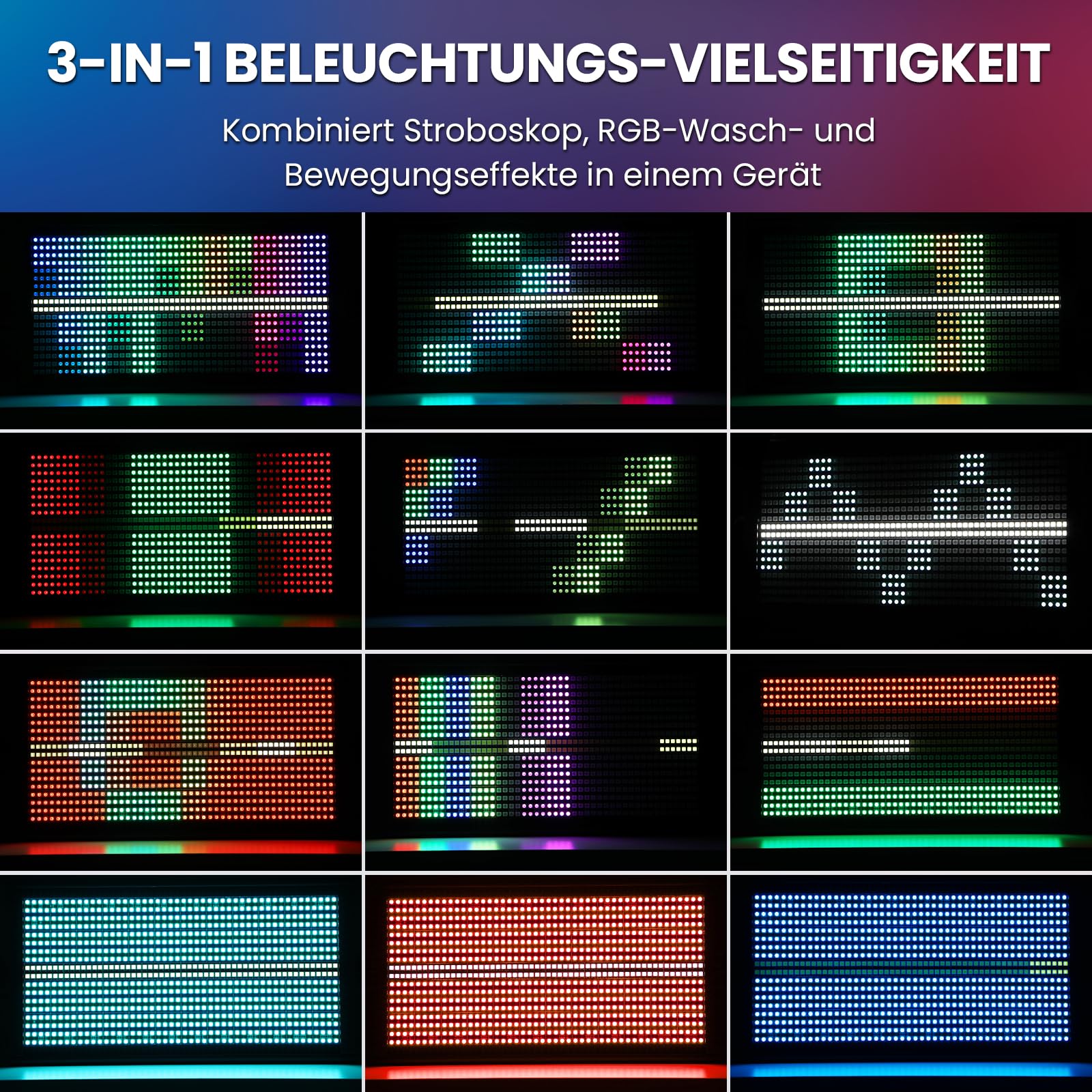 BETOPPER LF4808 260W Matrix-Stroboskoplicht, Wash-Strobe und Blinder Bühnenlicht-Effekt, LED Wallwasher, Uplights DMX DJ-Licht für Party, Hochzeit, Club, Bar, Show (2 Stück)