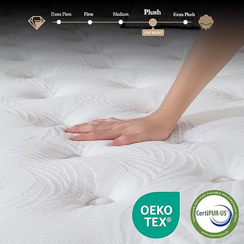 Miniatura 2 de Colchón King de felpa de gel refrescante de 12 pulgadas, espuma viscoelástica híbrida de 7 zonas, cama en una caja, funda transpirable, aislamiento