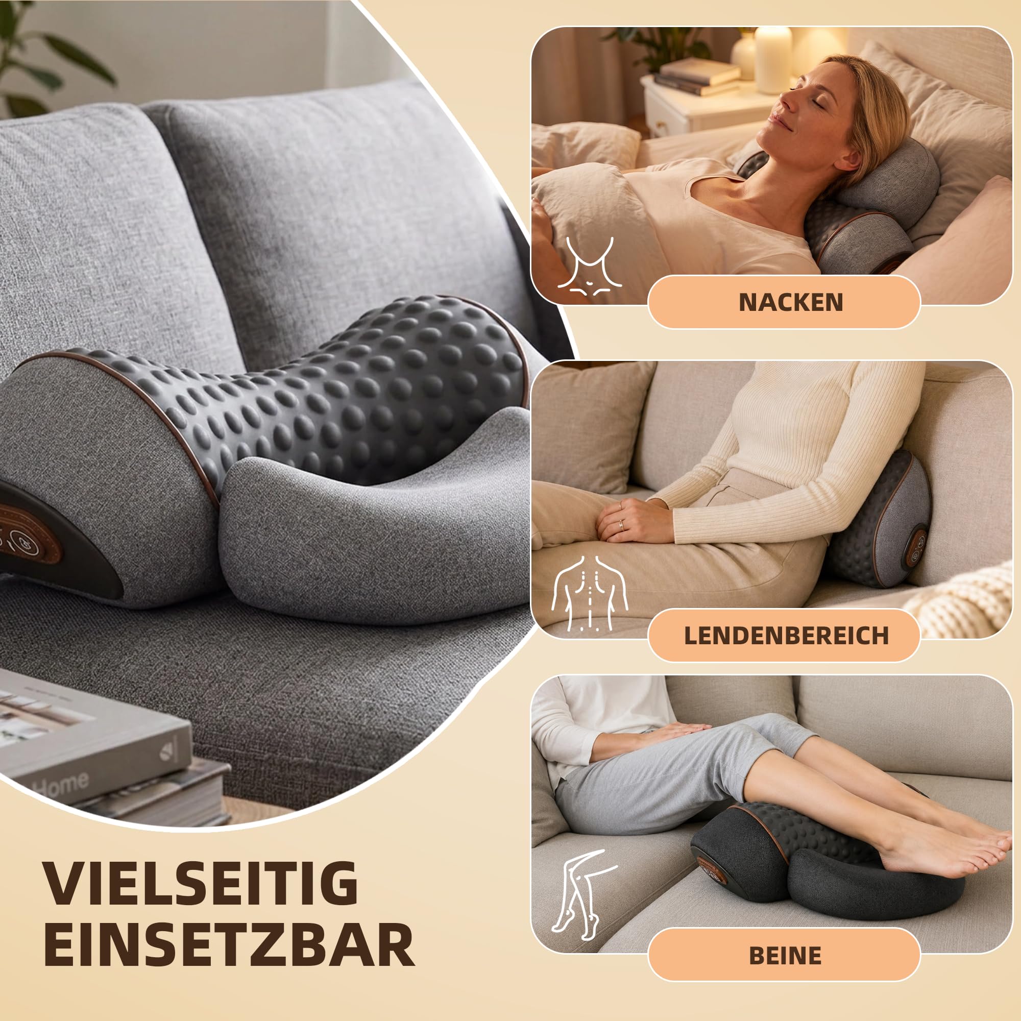 3-In-1 Massagegerät Nacken, Nackenmassagekissen (Hellgrau)