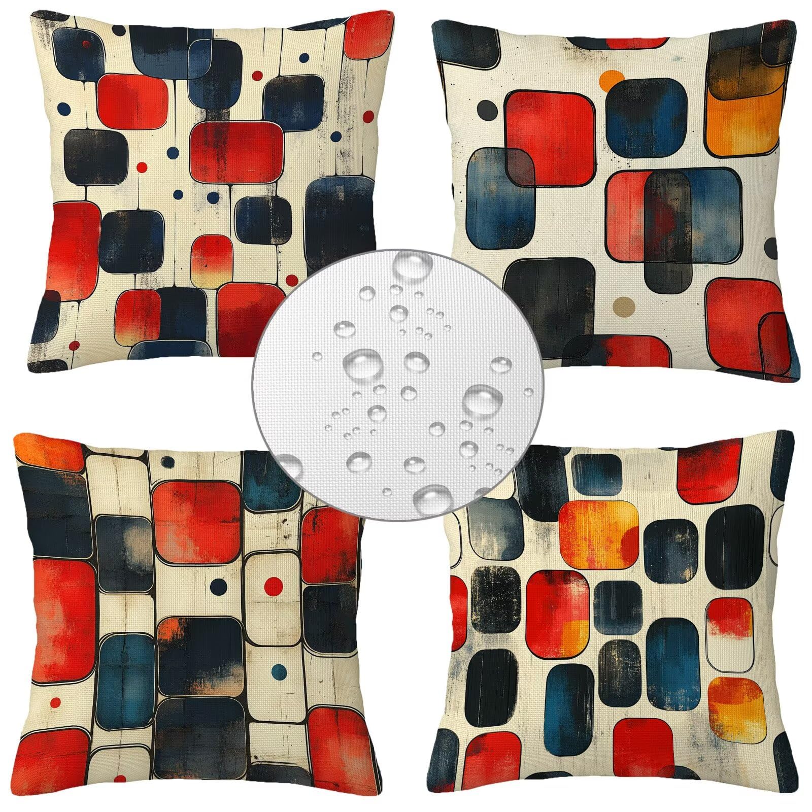 Wodoszczelna poszewka na poduszkę 65 x 65 cm, zestaw 4 poszewek na poduszki w stylu retro, do użytku na zewnątrz, lniana poduszka ogrodowa, poduszka dekoracyjna, poduszka na sofę, do ogrodu, na balkon