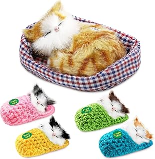 5 Pcs Sleeping Cat in Slipper Doll Toy Fluffy Mini Kitten in Shoe with Meows Sounds Sleeping Cute Kitty Toys Decors for Kids Boys Girls